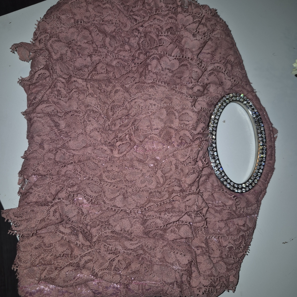 Pink Lace Clutch with Rhinestone Handle For Women Evening Dinner